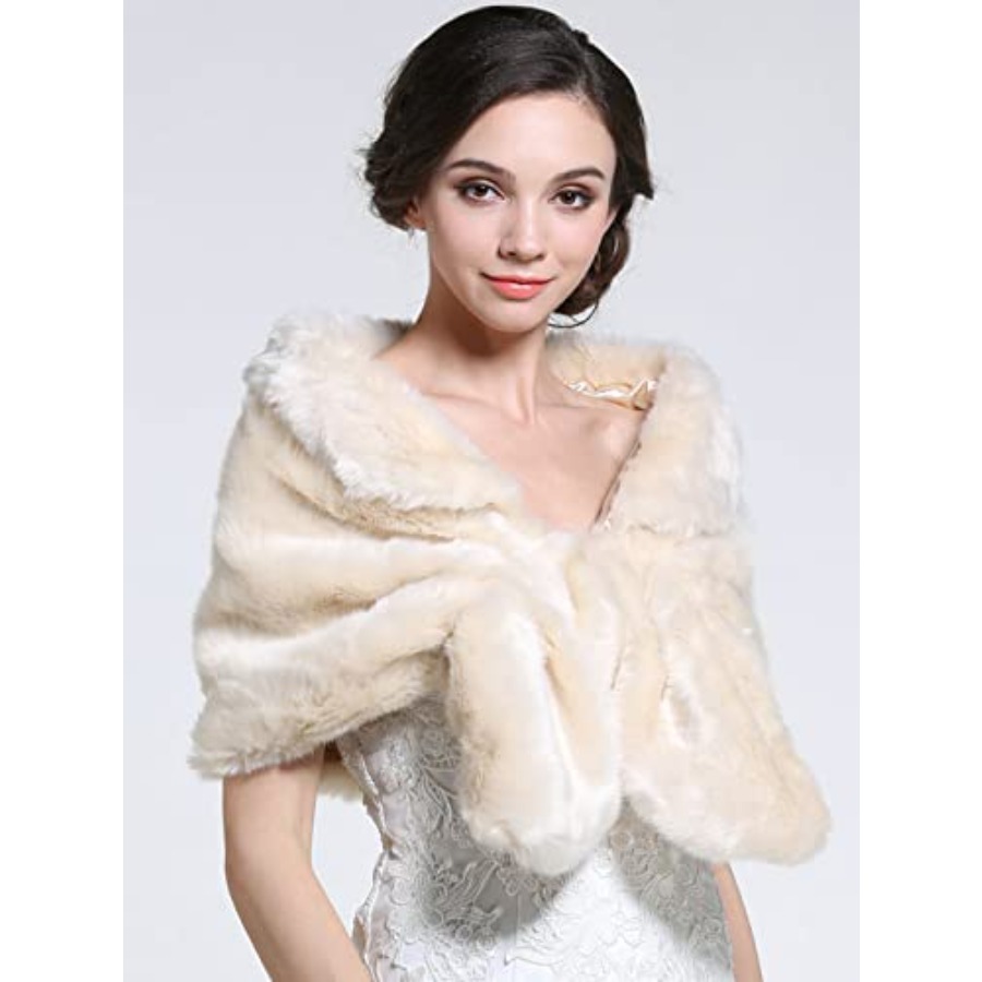 Aukmla Women's Wedding Fur Wra - Stole Wedding Shawl บทวิจารณ์และราคา