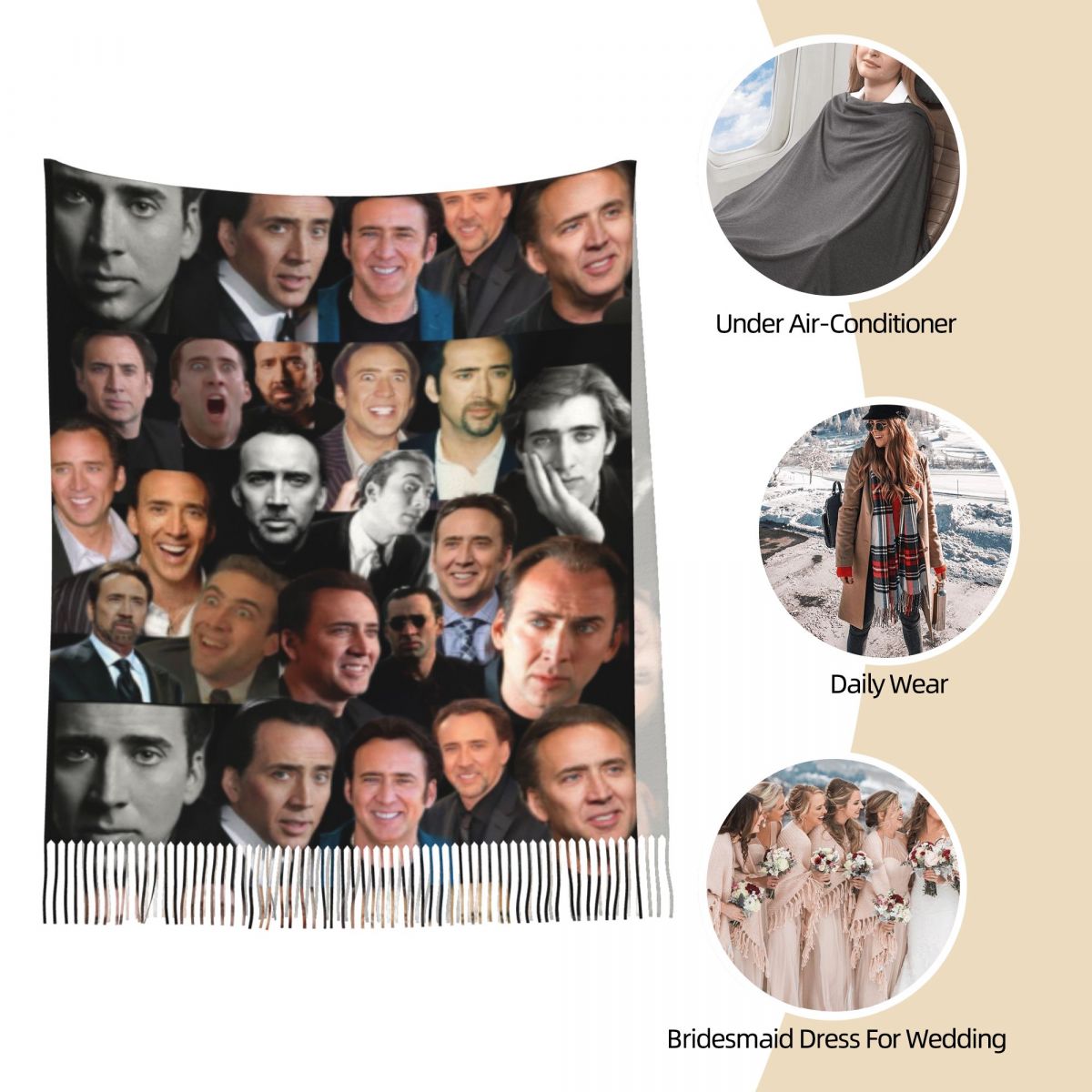 Nicolas Cage Colllage Shawl Wr - Pashmina Wrap Large บทวิจารณ์และราคา