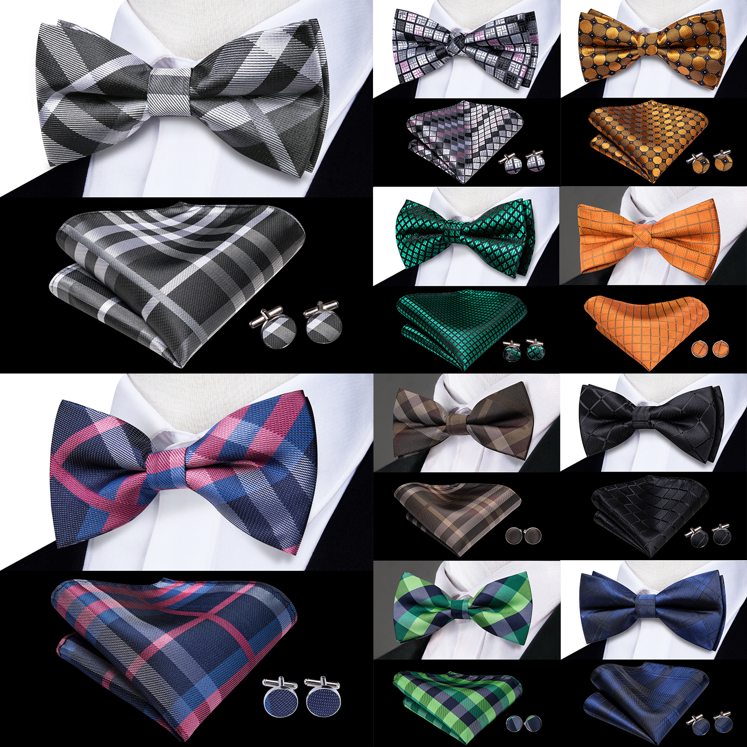 Hi-Tie Grey Plaid Jacquard Pre - Bow Tie Pre Tied บทวิจารณ์และราคา