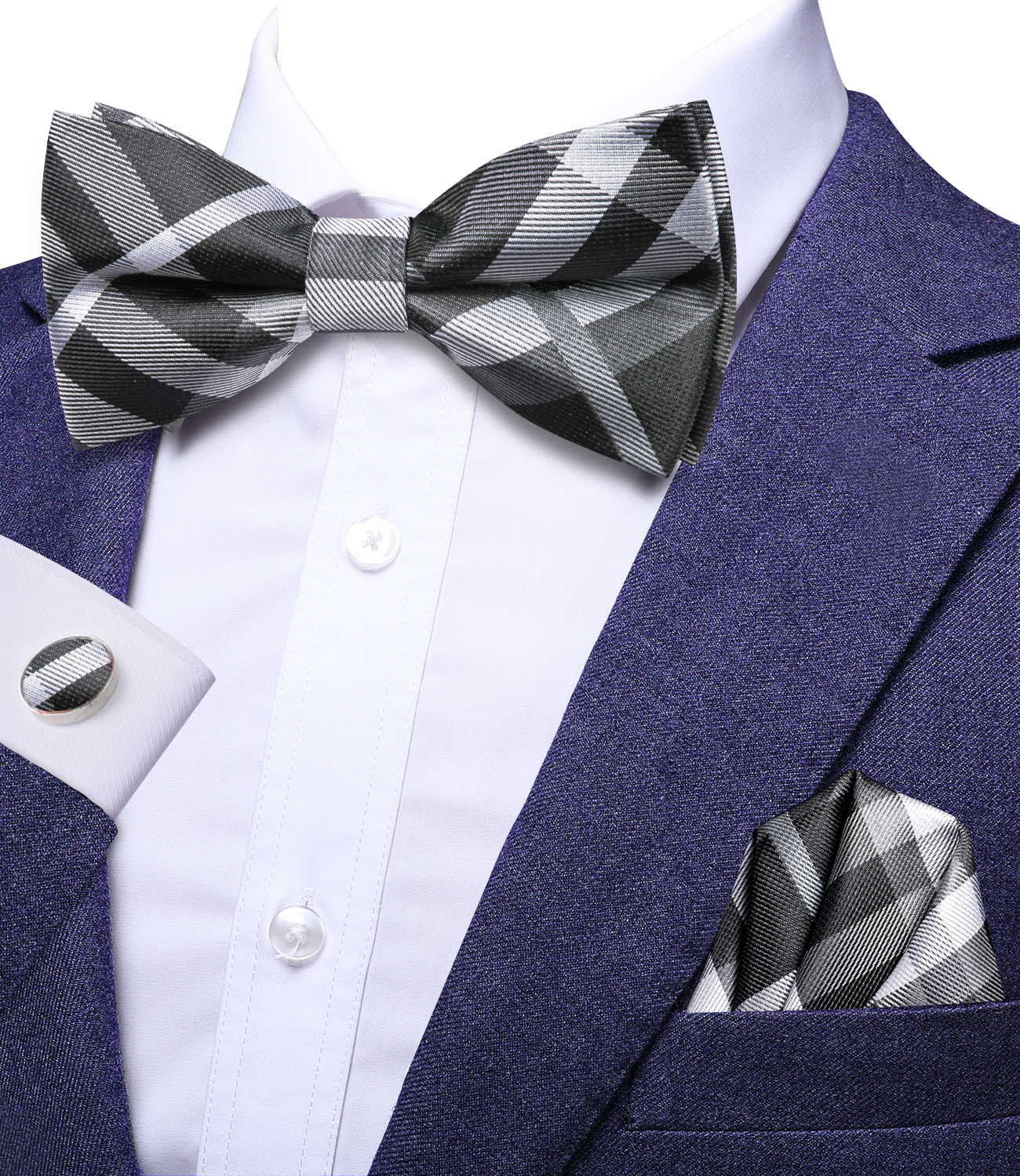 Hi-Tie Grey Plaid Jacquard Pre - Bow Tie Pre Tied บทวิจารณ์และราคา