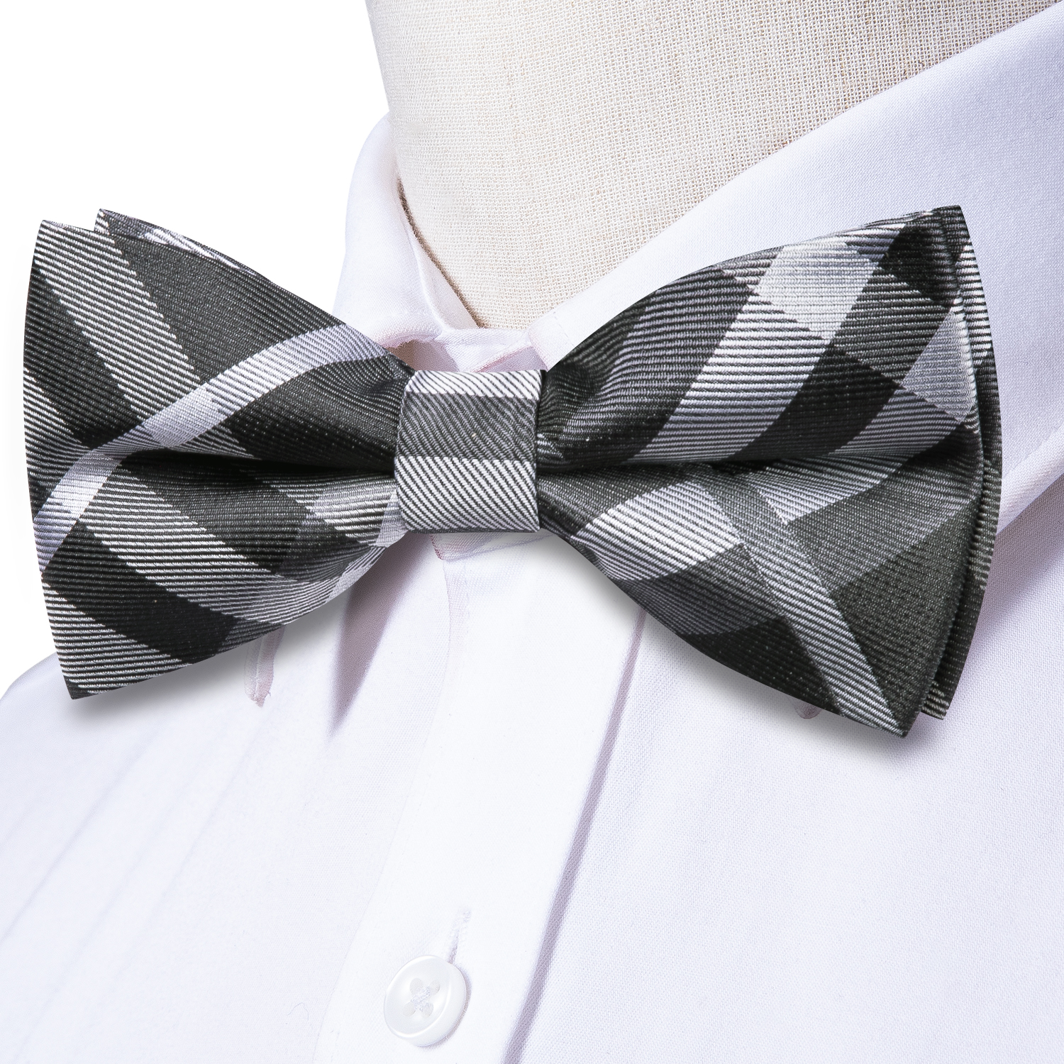 Hi-Tie Grey Plaid Jacquard Pre - Bow Tie Pre Tied บทวิจารณ์และราคา