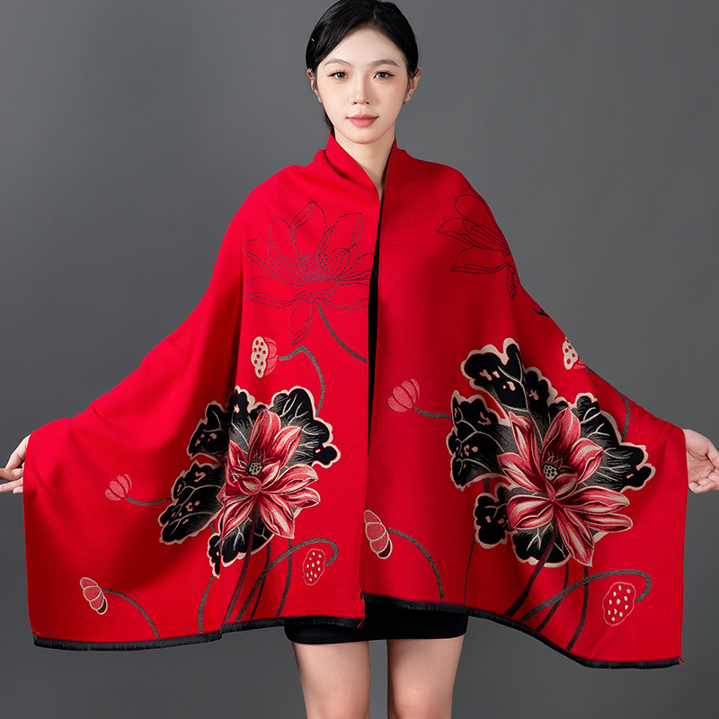 Women Winter Shawl Cashmere Sc - Woven Scarf Blanket บทวิจารณ์และราคา