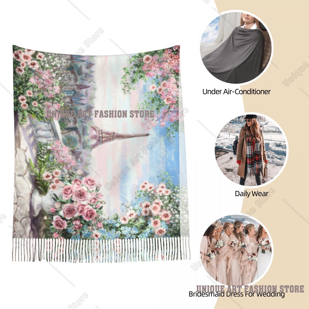 Oil Painting France Paris Eiff - Pashmina Wrap Large บทวิจารณ์และราคา