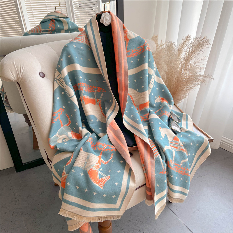Luxury Horse Print Thick Cashm - Woven Scarf Blanket บทวิจารณ์และราคา