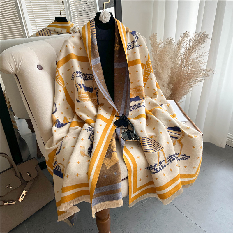 Luxury Horse Print Thick Cashm - Woven Scarf Blanket บทวิจารณ์และราคา