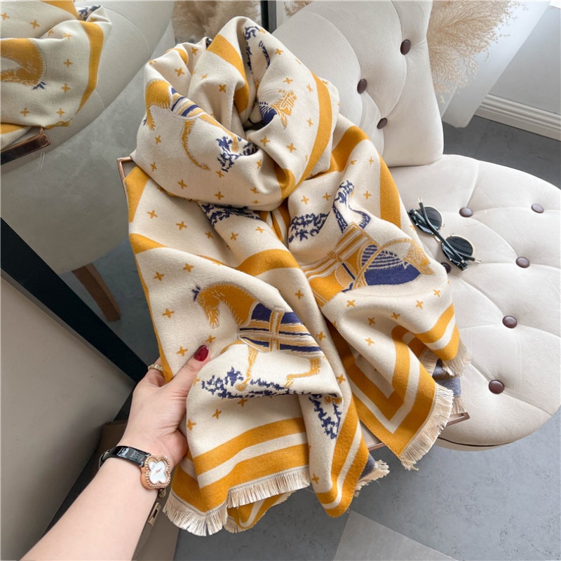 Luxury Horse Print Thick Cashm - Woven Scarf Blanket บทวิจารณ์และราคา