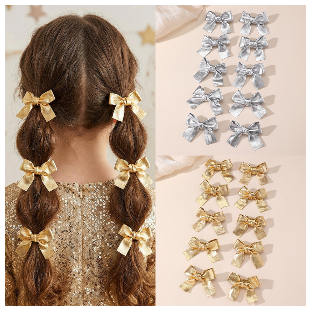 Gold and Silver Bow Hair Clips - Tie Clip Silver บทวิจารณ์และราคา