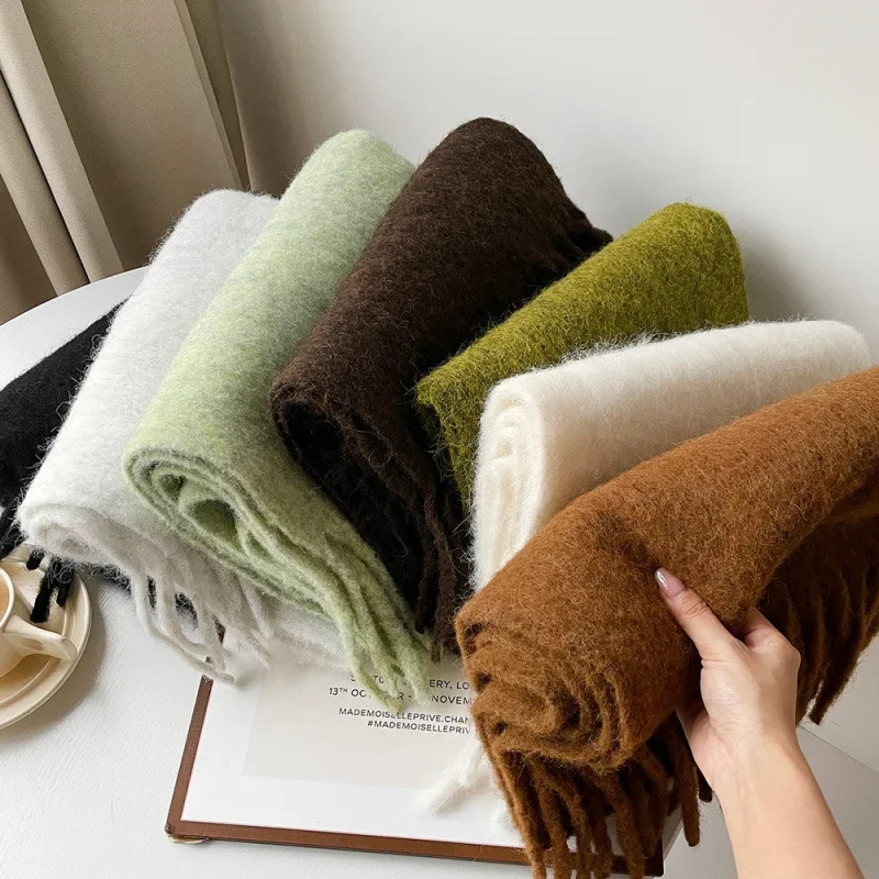 Scarf Lady Autumn Winter Solid - Muffler Men Wool บทวิจารณ์และราคา