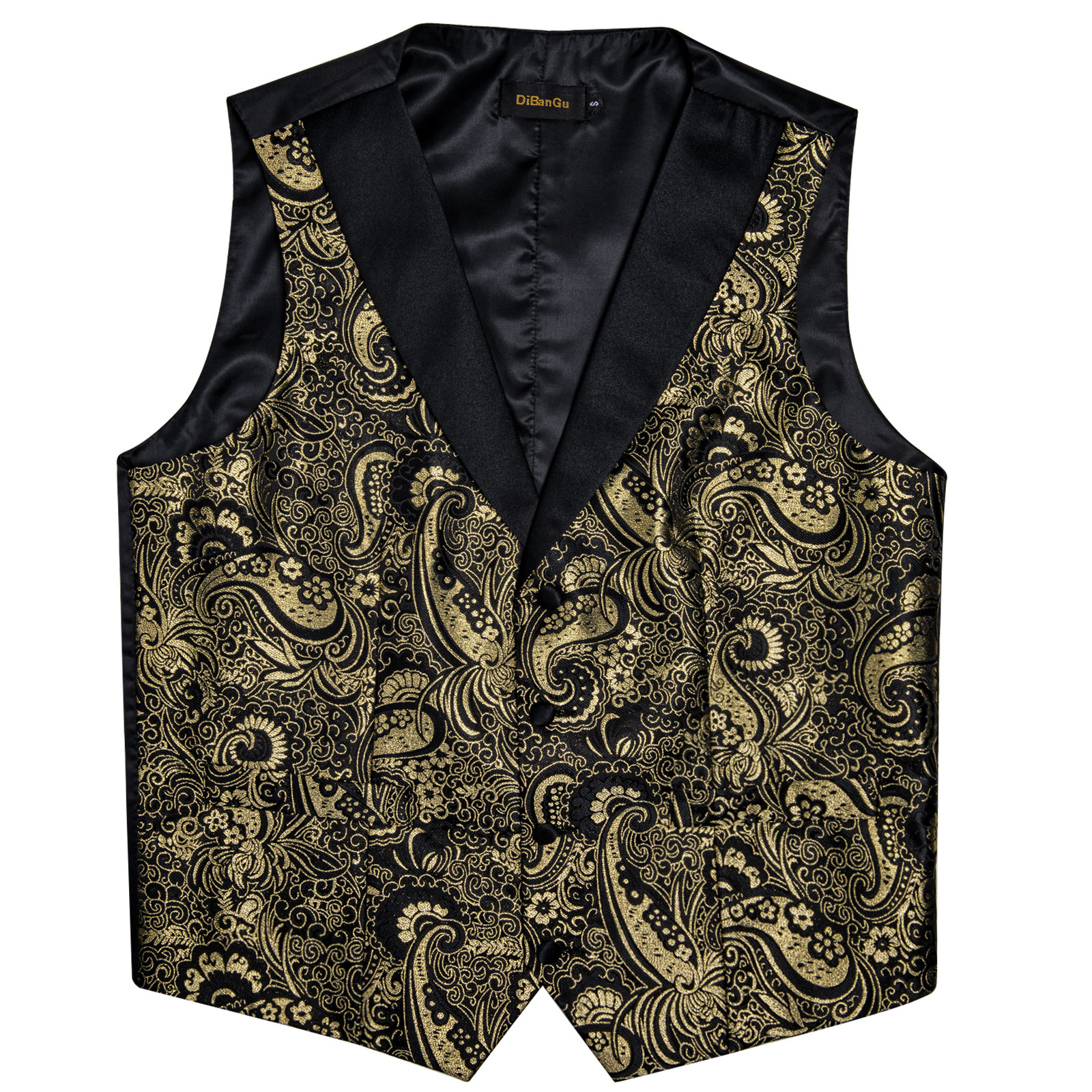 Black Gold Paisly Vest Suit Se - Pocket Square Set บทวิจารณ์และราคา