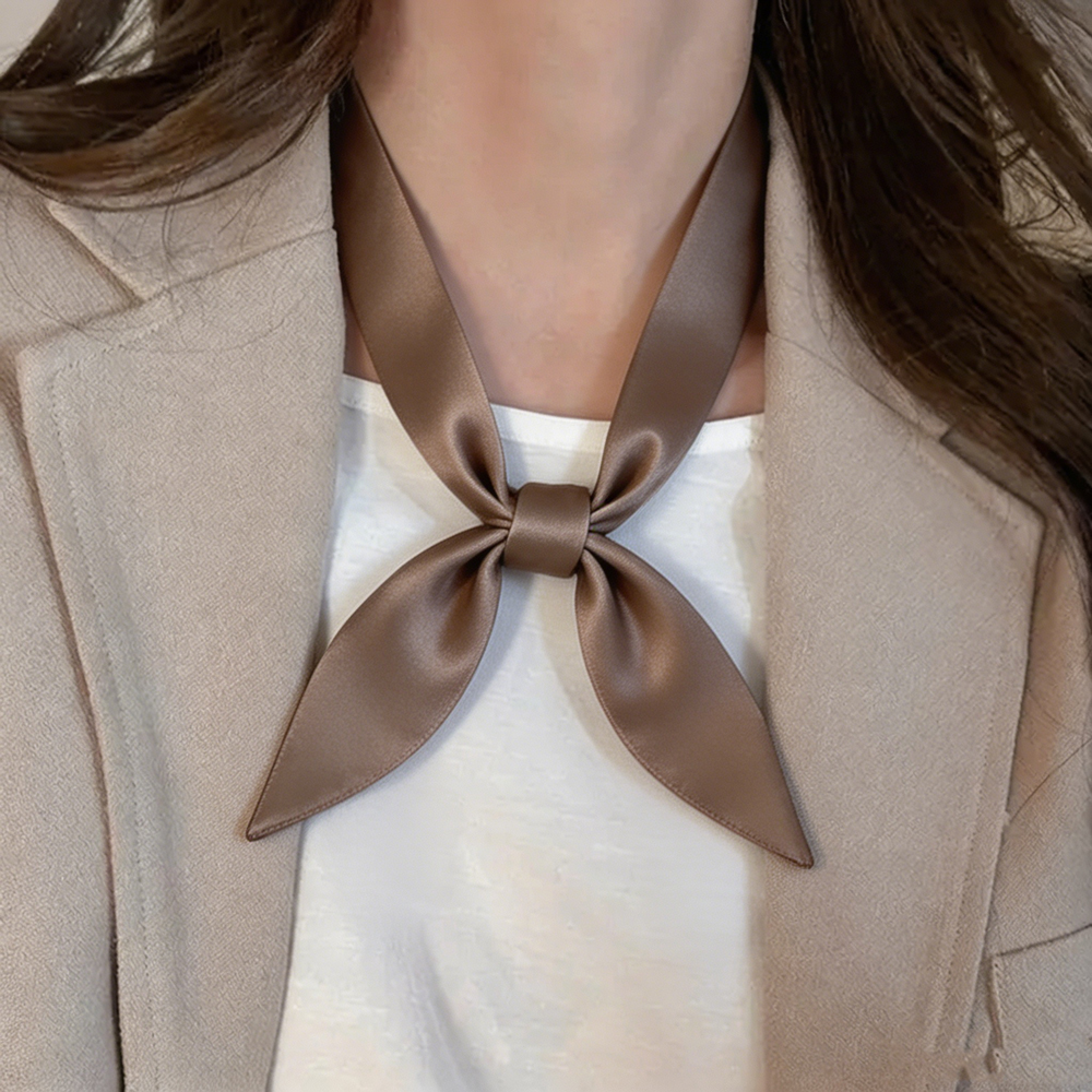 Solid Color Satin Skinny Scarf - Bow Tie Pre Tied บทวิจารณ์และราคา