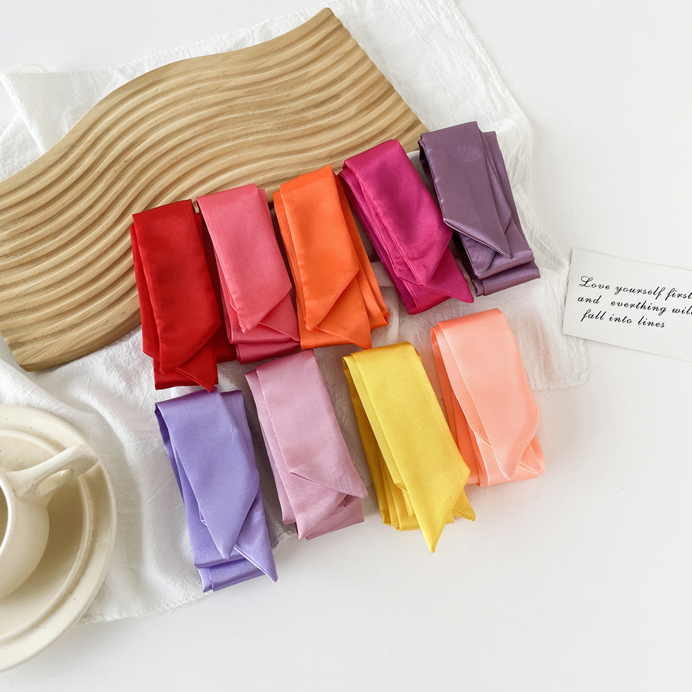 Solid Color Satin Skinny Scarf - Bow Tie Pre Tied บทวิจารณ์และราคา