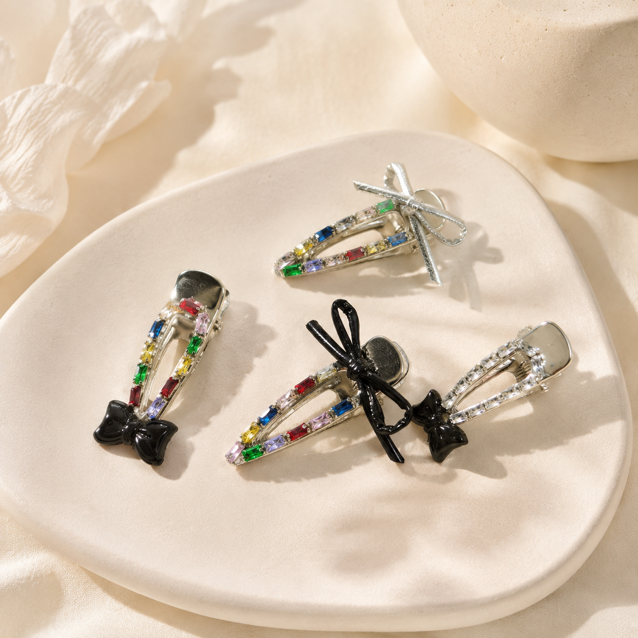 Y2K Bow Hair Clip Silver Alloy - Tie Clip Silver บทวิจารณ์และราคา