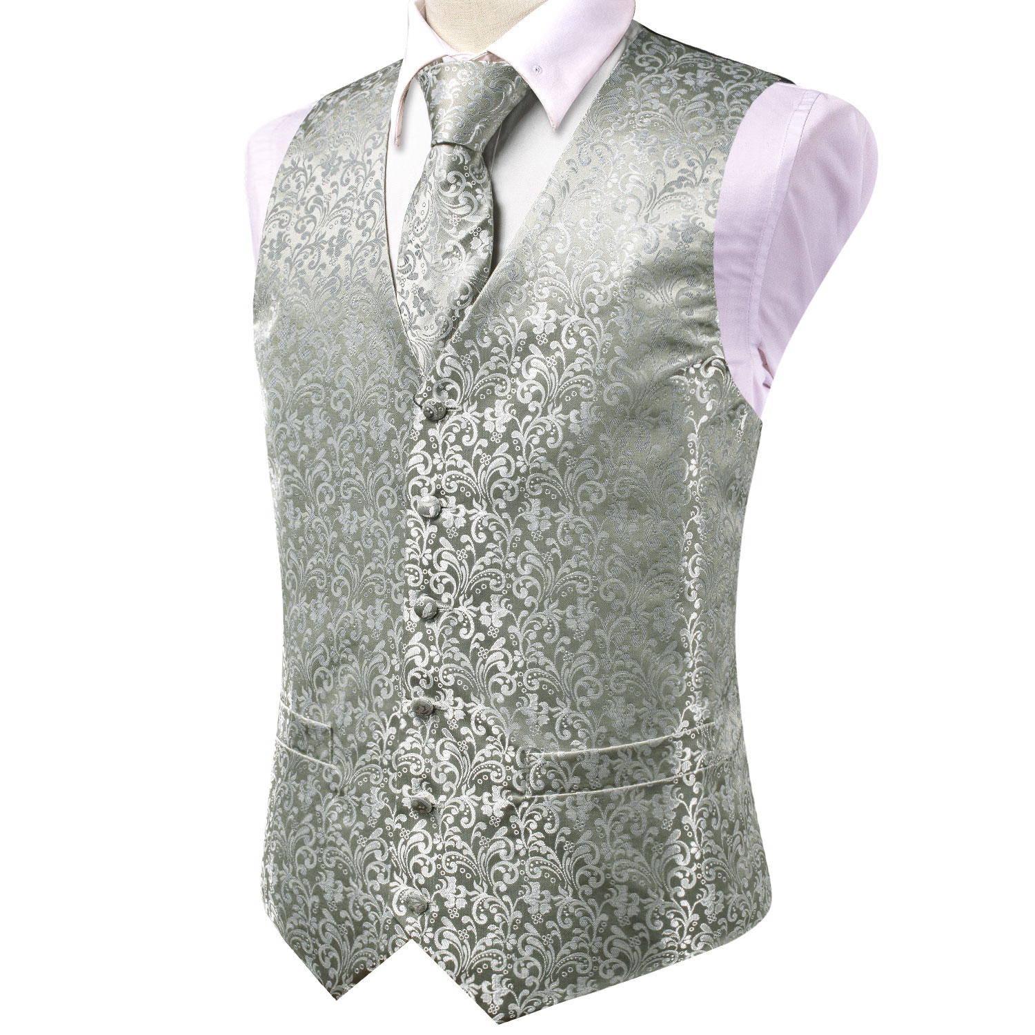 Light Gray Paisley Jacquard V- - Pocket Square Set บทวิจารณ์และราคา