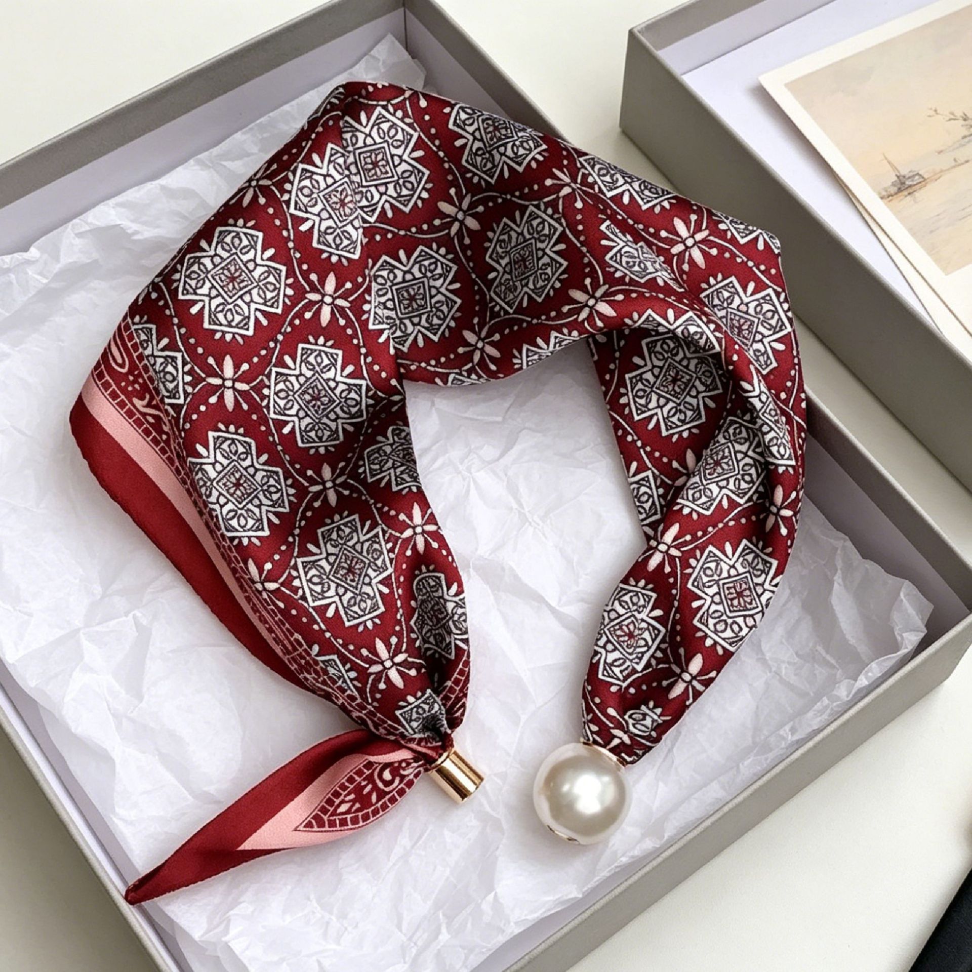 Elegant Chic Pearl Stripe Scar - Ascot Neck Scarf บทวิจารณ์และราคา