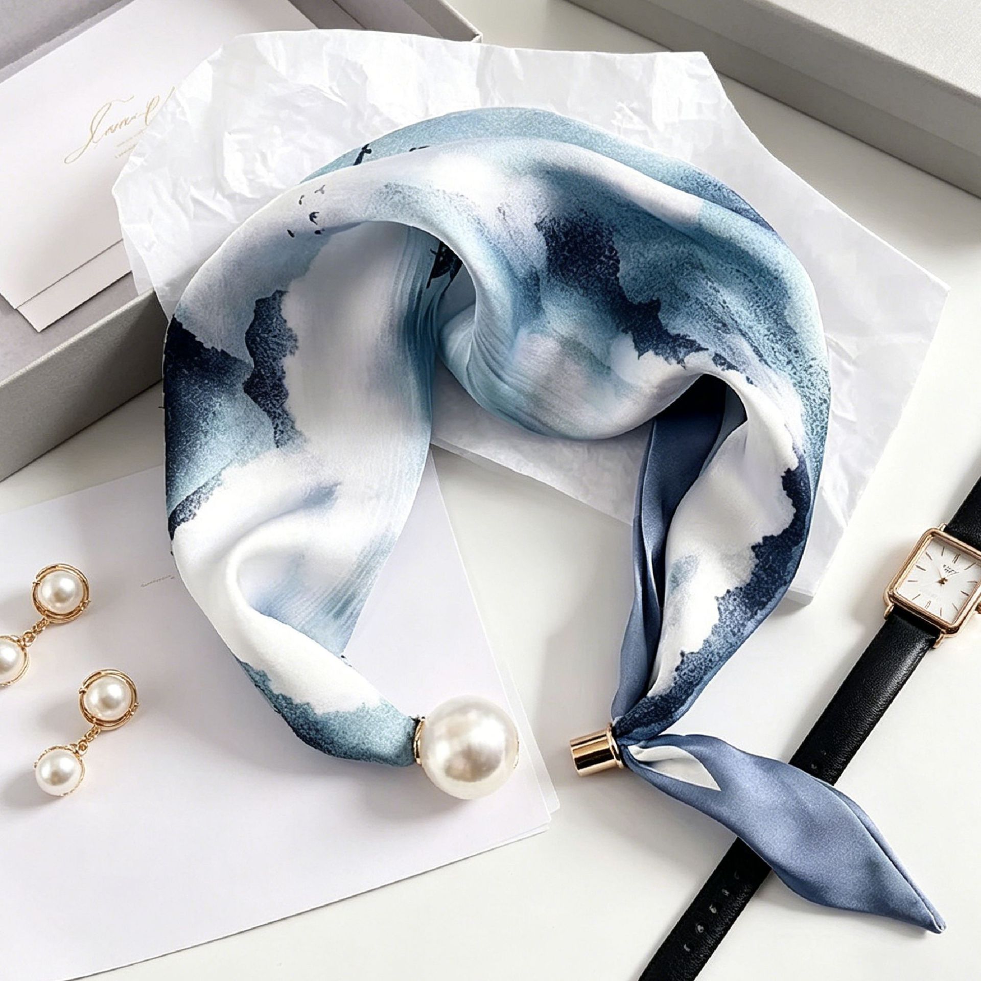 Elegant Chic Pearl Stripe Scar - Ascot Neck Scarf บทวิจารณ์และราคา