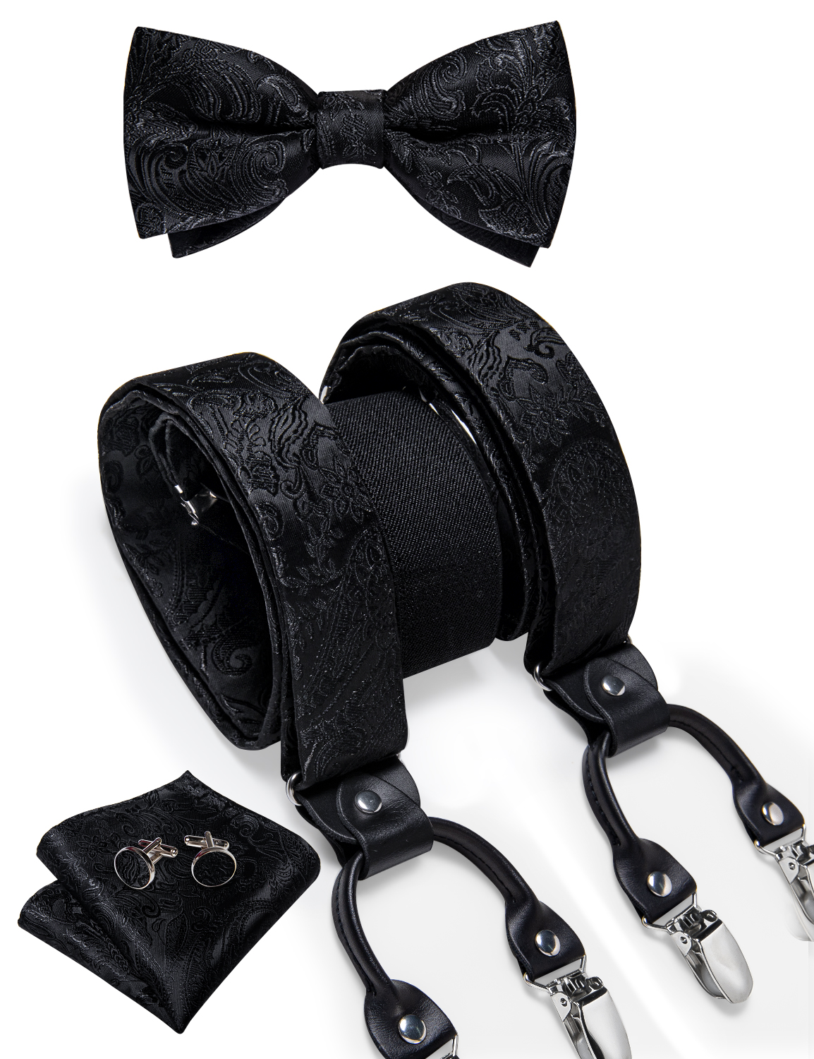 Men's Black Adjustable Suspend - Bow Tie Pre Tied บทวิจารณ์และราคา
