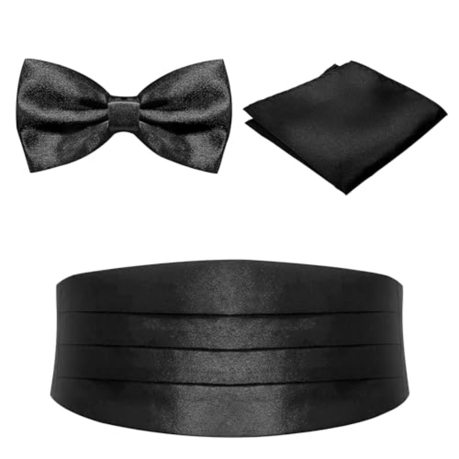 Black Men's Adjustable Cummerb - Bow Tie Pre Tied บทวิจารณ์และราคา
