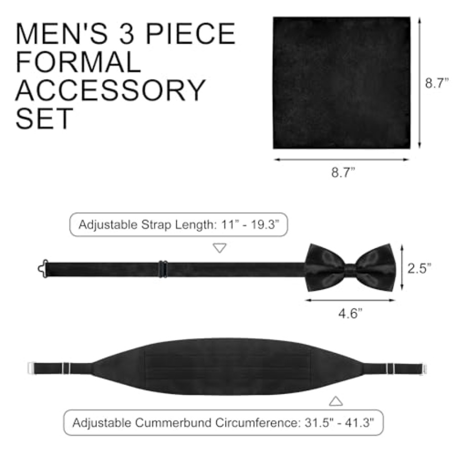 Black Men's Adjustable Cummerb - Bow Tie Pre Tied บทวิจารณ์และราคา