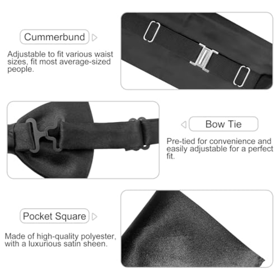 Black Men's Adjustable Cummerb - Bow Tie Pre Tied บทวิจารณ์และราคา