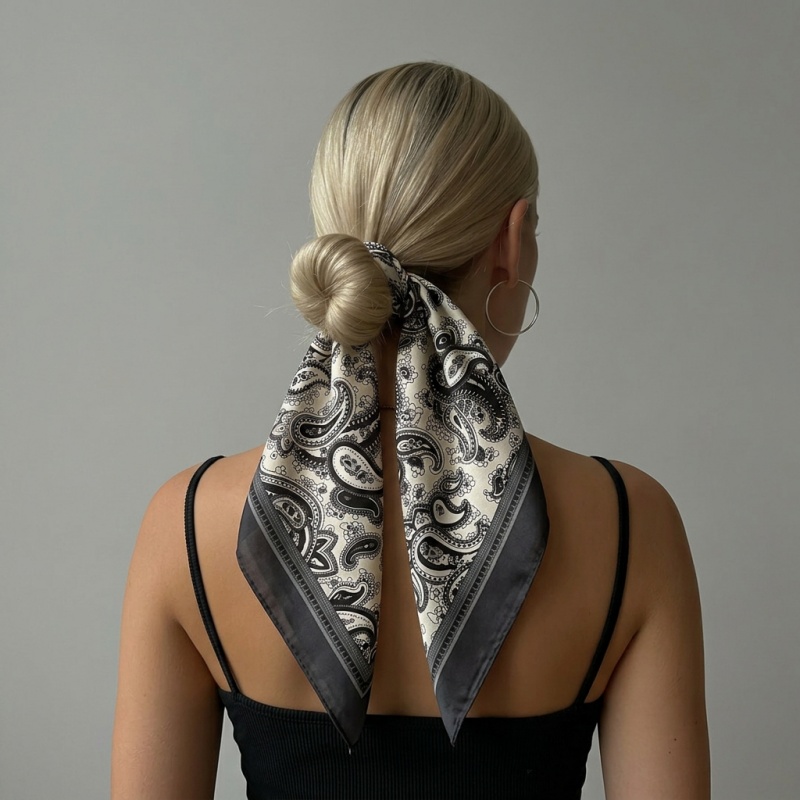 Luxury Satin Square Scarf Pais - Ascot Neck Scarf บทวิจารณ์และราคา