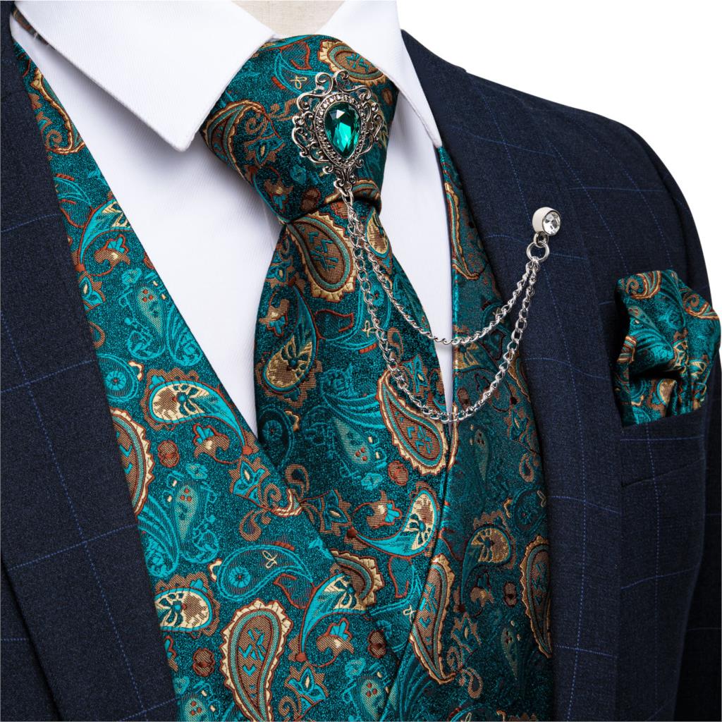 New Teal Green Paisley Formal  - Pocket Square Set บทวิจารณ์และราคา