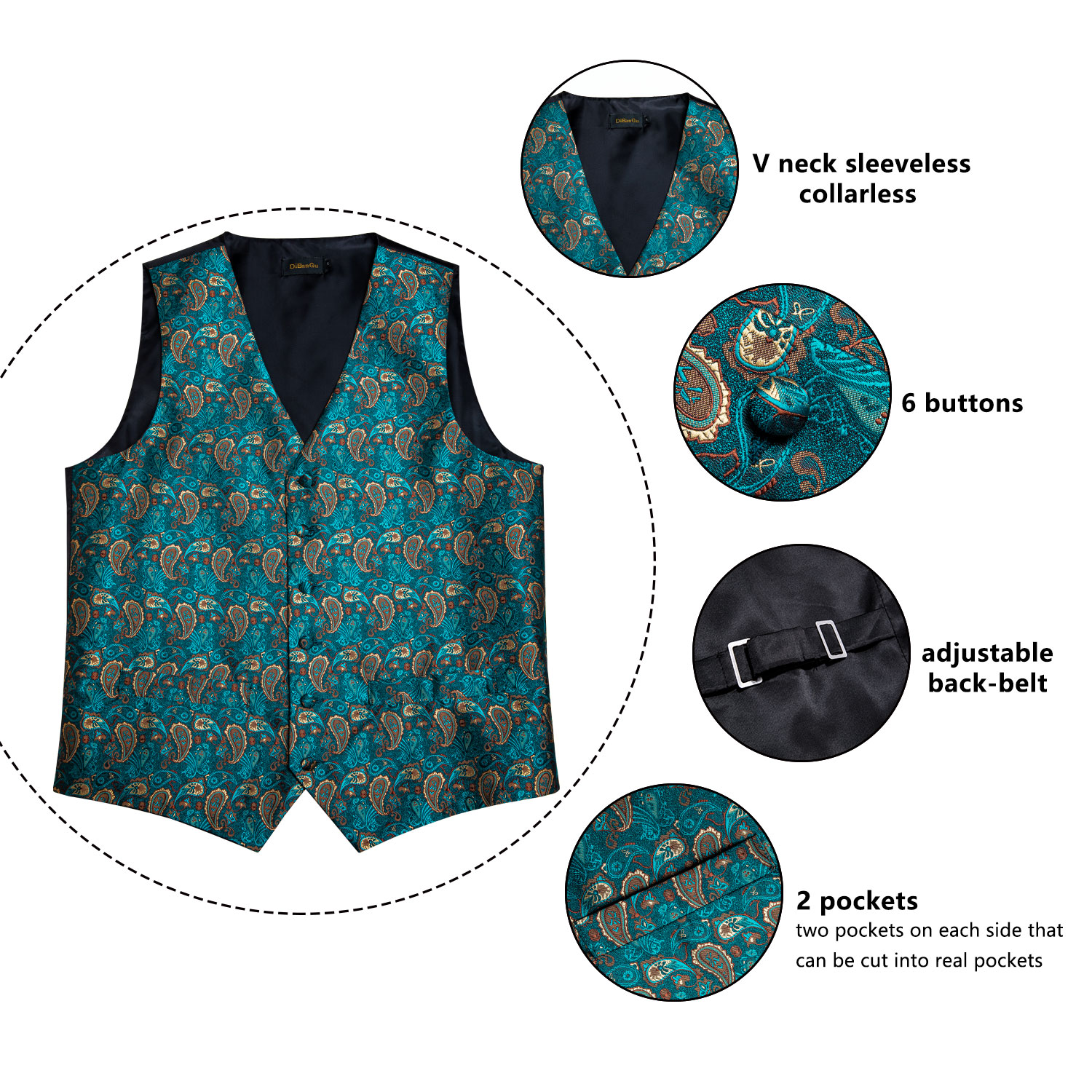 New Teal Green Paisley Formal  - Pocket Square Set บทวิจารณ์และราคา