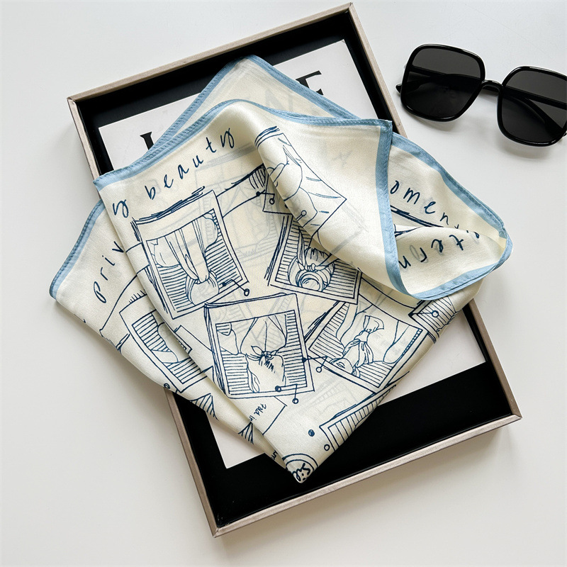 Vintage Sketch Print Satin Sma - Ascot Neck Scarf บทวิจารณ์และราคา