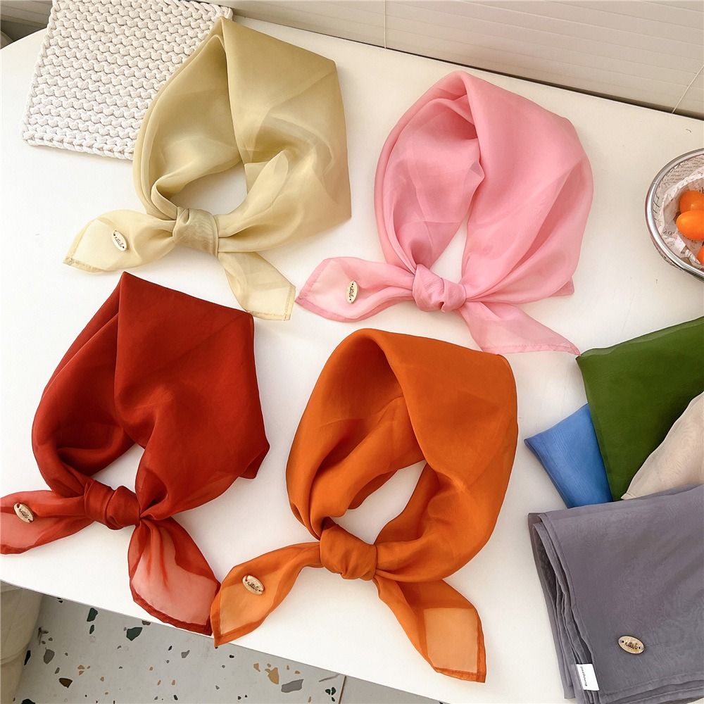 Retro Solid Color Small Square - Scarf Silk Square บทวิจารณ์และราคา