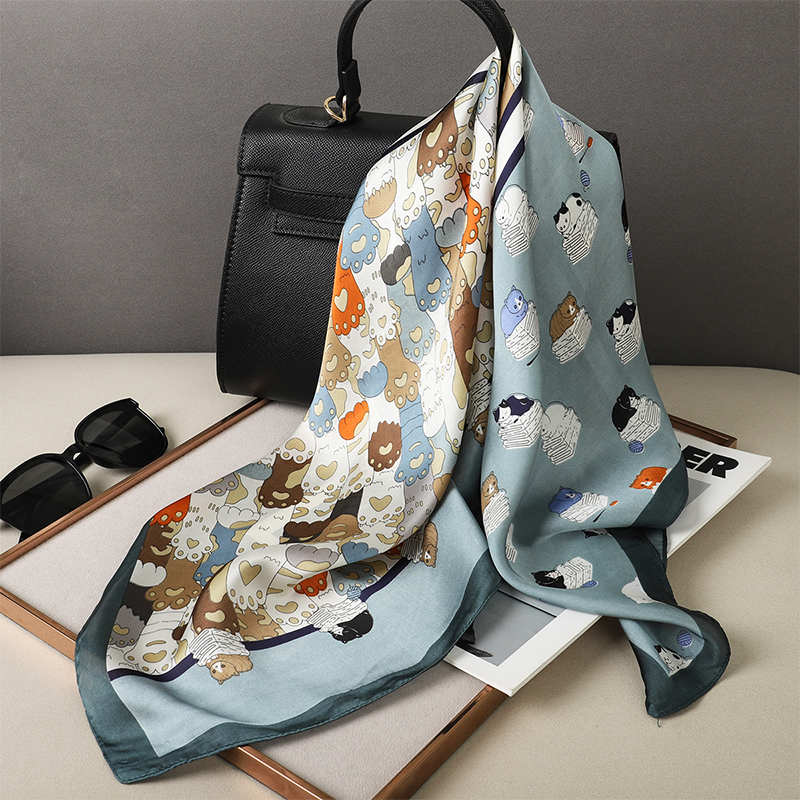 Luxury Silk Shawl Fat Cat Squa - Scarf Silk Square บทวิจารณ์และราคา