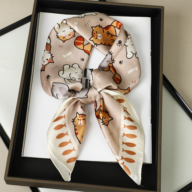 Luxury Silk Shawl Fat Cat Squa - Scarf Silk Square บทวิจารณ์และราคา