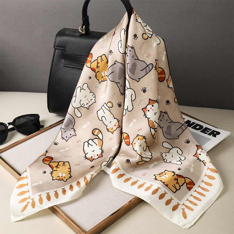 Luxury Silk Shawl Fat Cat Squa - Scarf Silk Square บทวิจารณ์และราคา