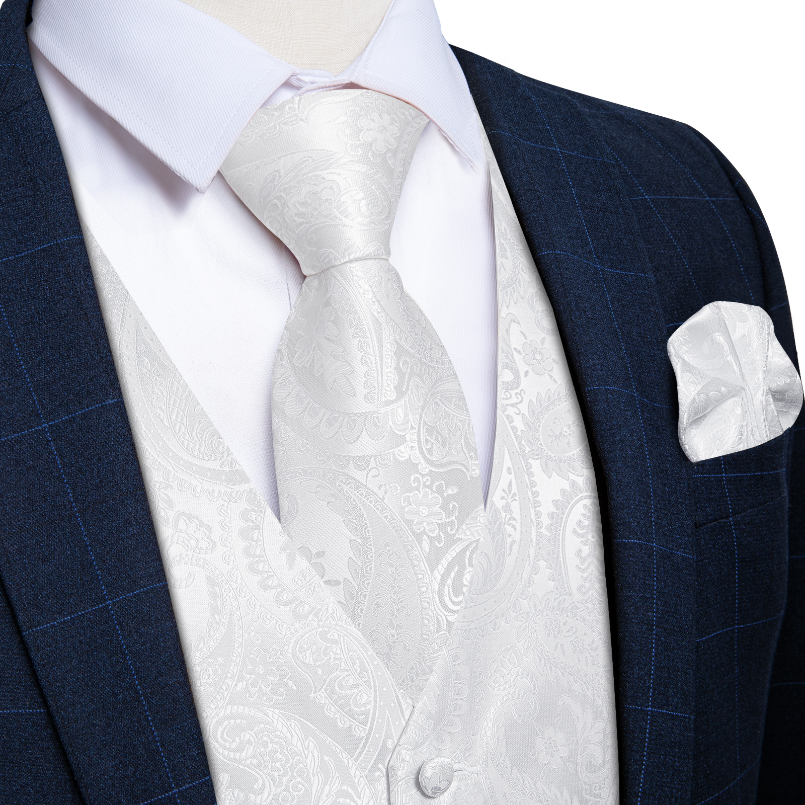 Pure White Wedding Vest for Ma - Pocket Square Set บทวิจารณ์และราคา