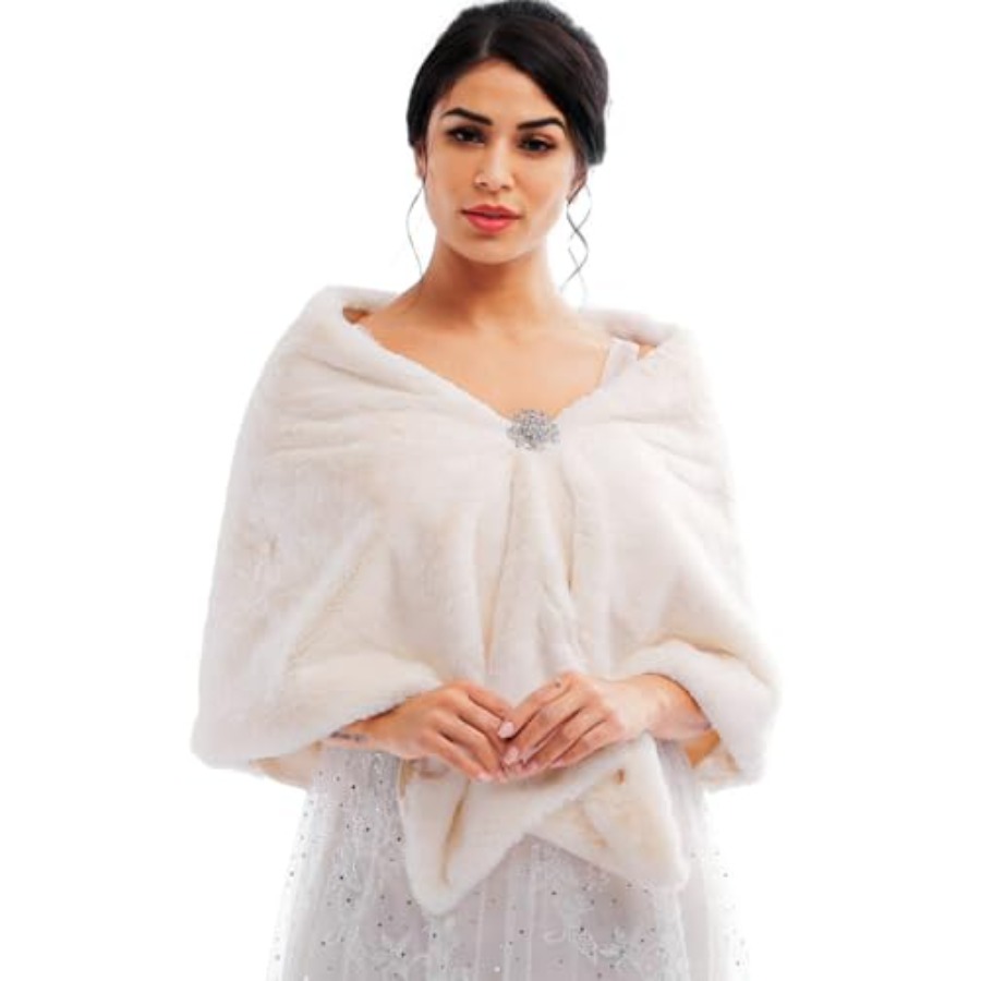 Bride Wedding Faux Fur Shawls  - Stole Wedding Shawl บทวิจารณ์และราคา