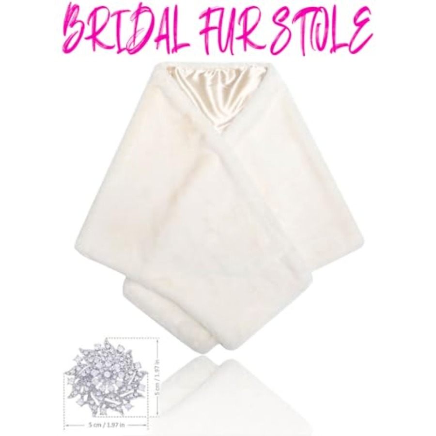Bride Wedding Faux Fur Shawls  - Stole Wedding Shawl บทวิจารณ์และราคา