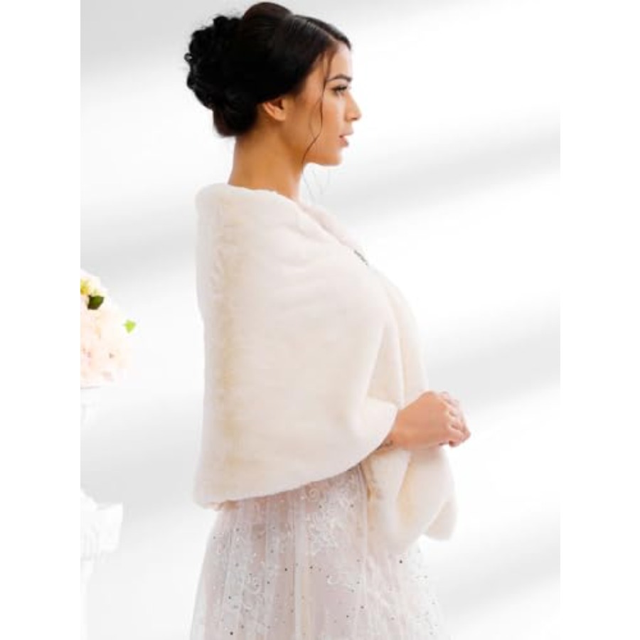 Bride Wedding Faux Fur Shawls  - Stole Wedding Shawl บทวิจารณ์และราคา