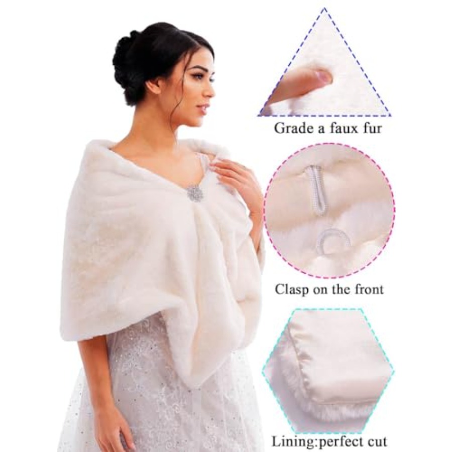 Bride Wedding Faux Fur Shawls  - Stole Wedding Shawl บทวิจารณ์และราคา