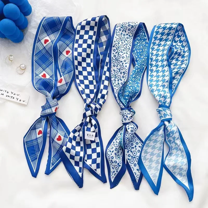 Klein blue silk scarf new chec - Ascot Neck Scarf บทวิจารณ์และราคา