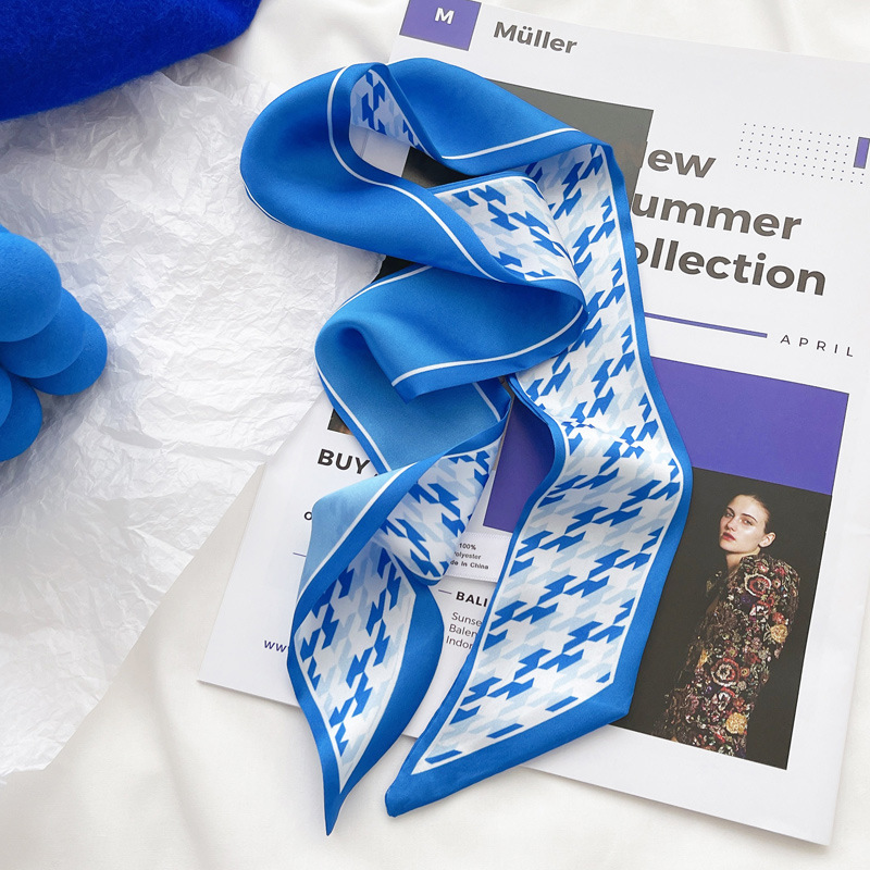 Klein blue silk scarf new chec - Ascot Neck Scarf บทวิจารณ์และราคา
