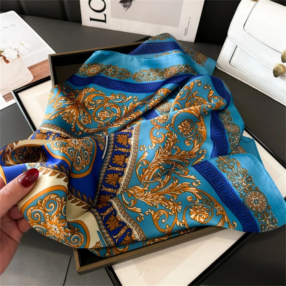 Women 70x70cm Printed Silk Pas - Ascot Neck Scarf บทวิจารณ์และราคา