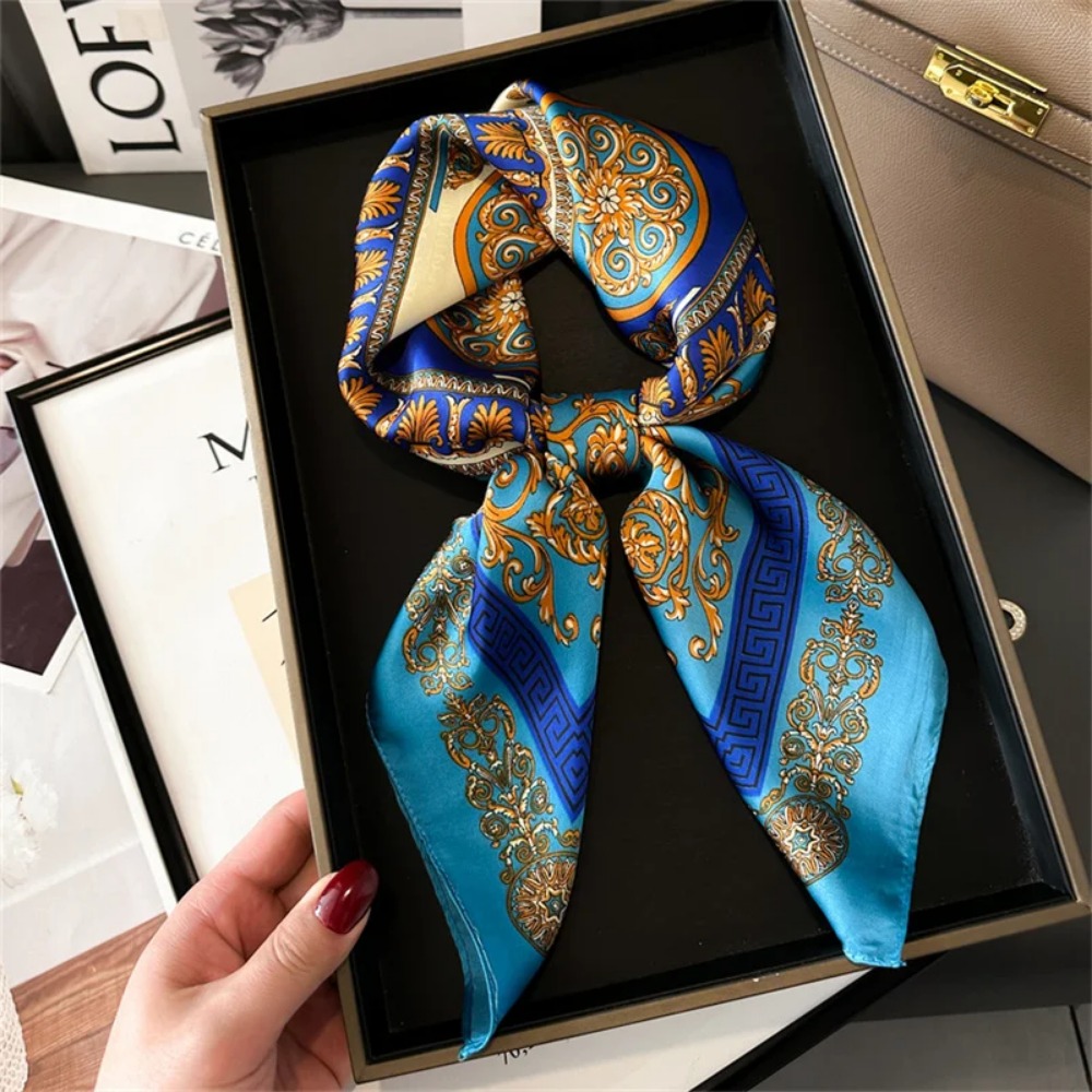 Women 70x70cm Printed Silk Pas - Ascot Neck Scarf บทวิจารณ์และราคา