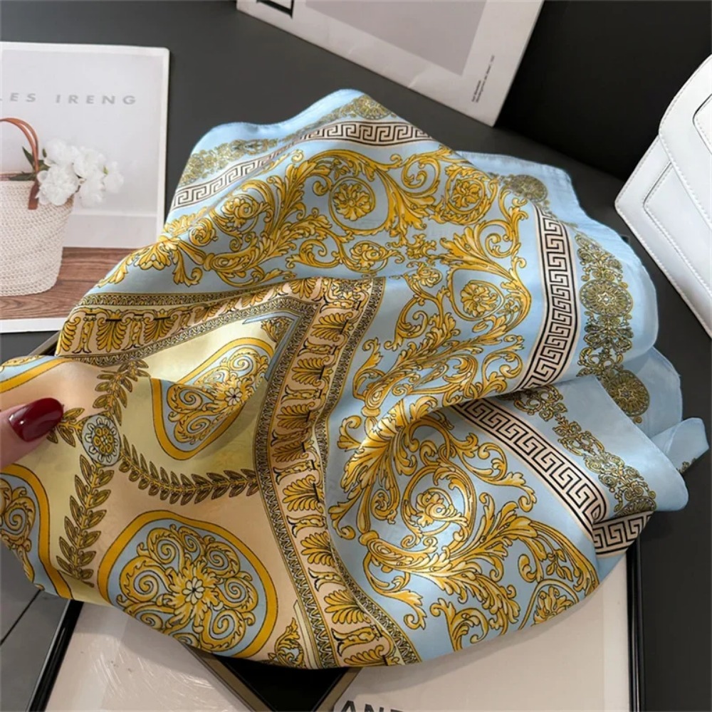 Women 70x70cm Printed Silk Pas - Ascot Neck Scarf บทวิจารณ์และราคา
