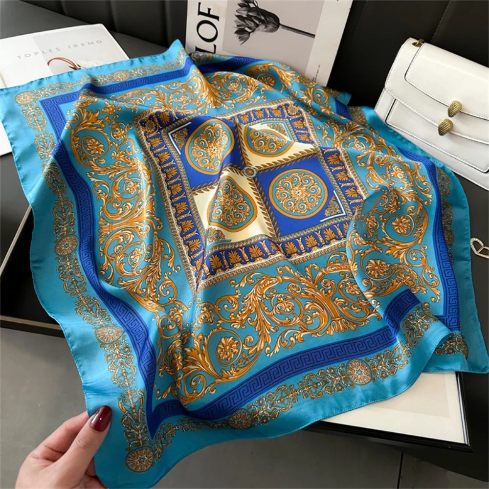 Women 70x70cm Printed Silk Pas - Ascot Neck Scarf บทวิจารณ์และราคา