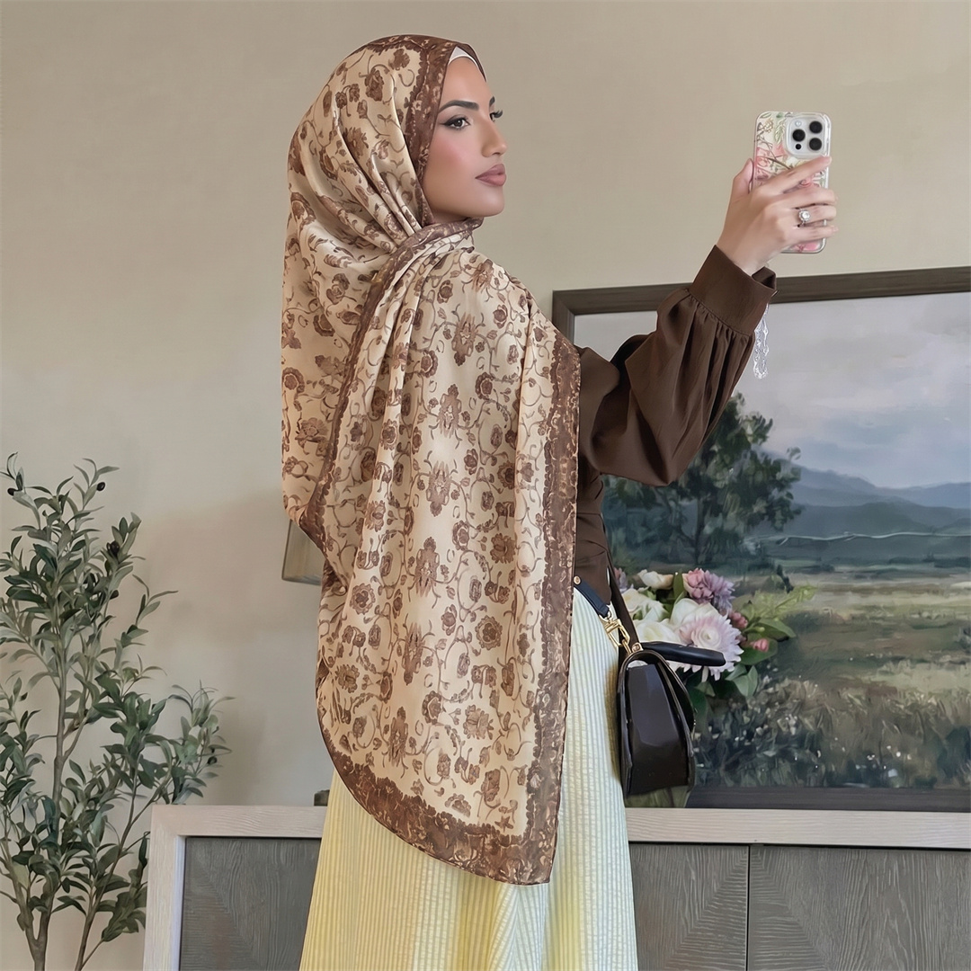 Vintage Floral Print Hijab Sof - Head Wrap Turban บทวิจารณ์และราคา