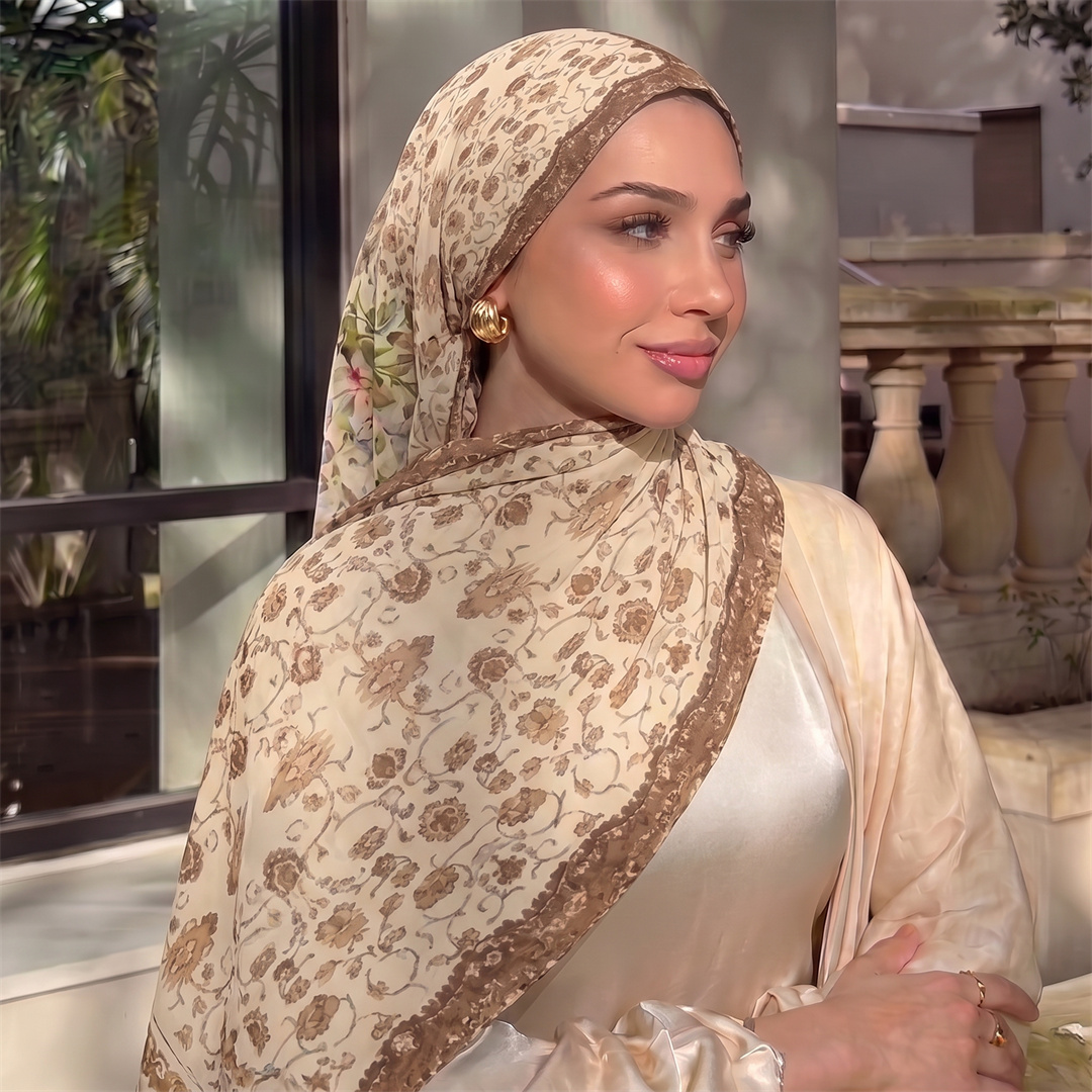 Vintage Floral Print Hijab Sof - Head Wrap Turban บทวิจารณ์และราคา