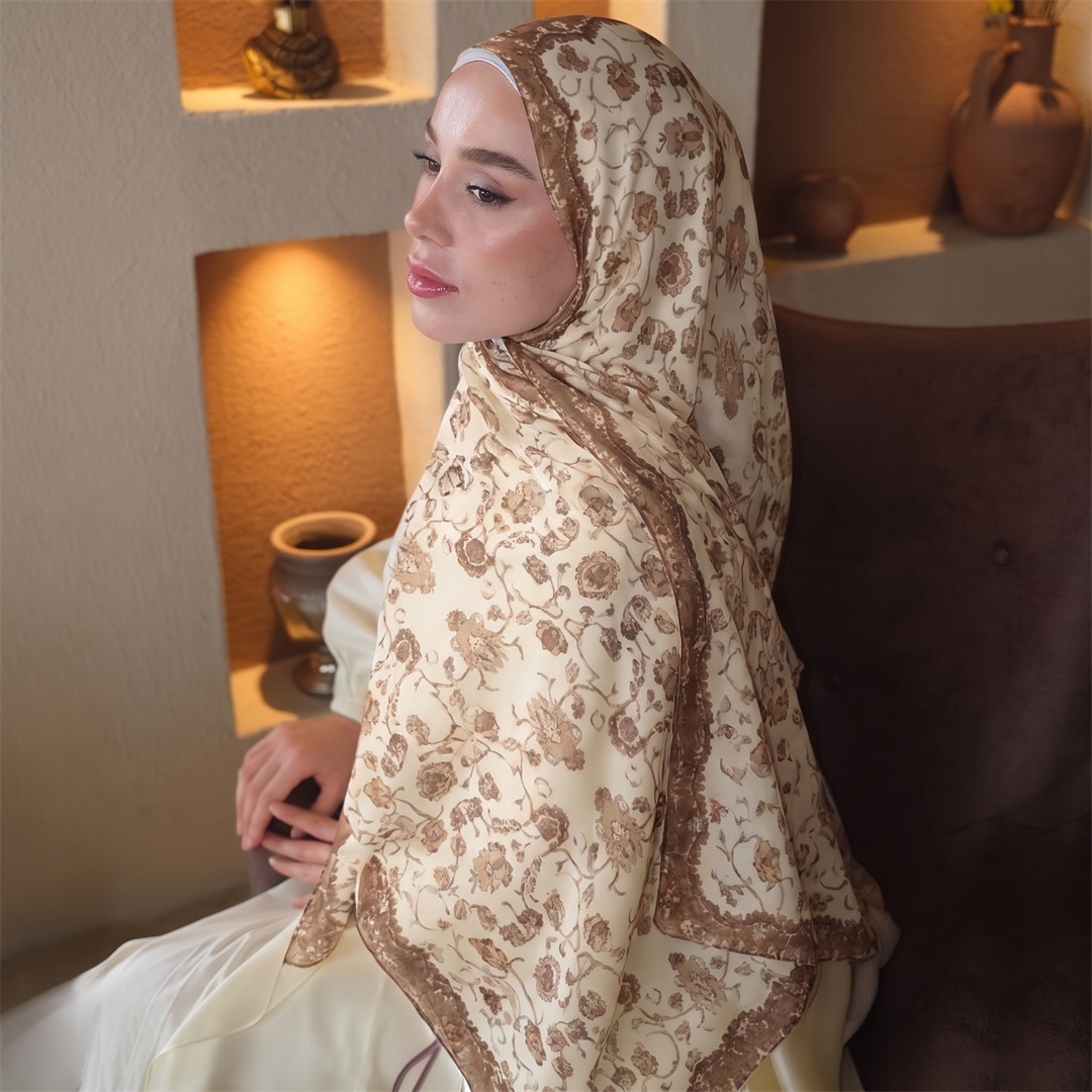 Vintage Floral Print Hijab Sof - Head Wrap Turban บทวิจารณ์และราคา