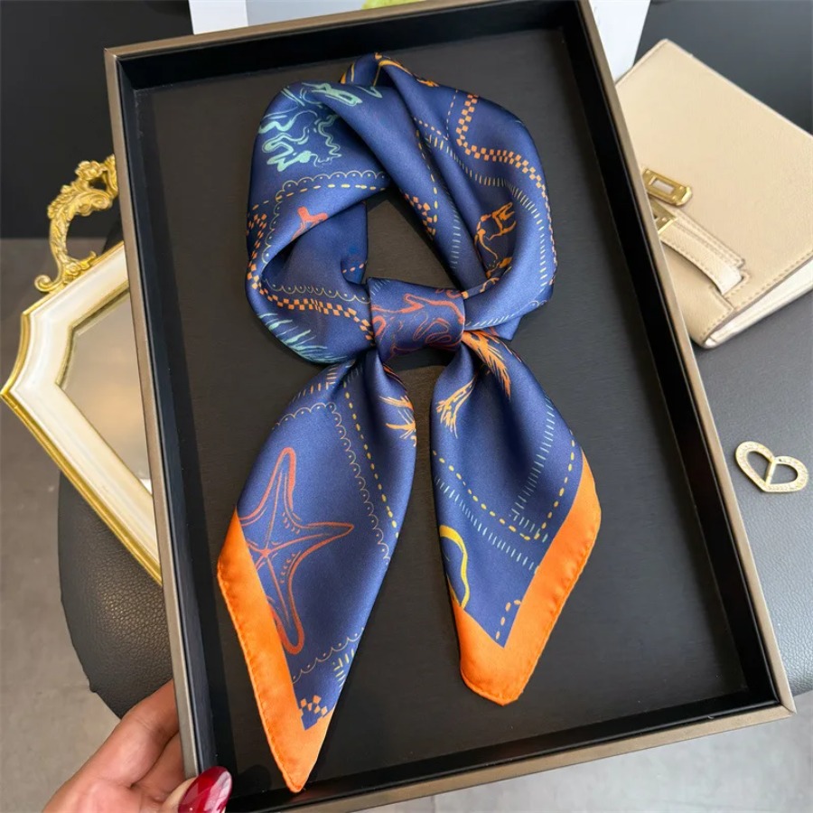 Blue Print Silk Square Scarf W - Bandana Cotton บทวิจารณ์และราคา