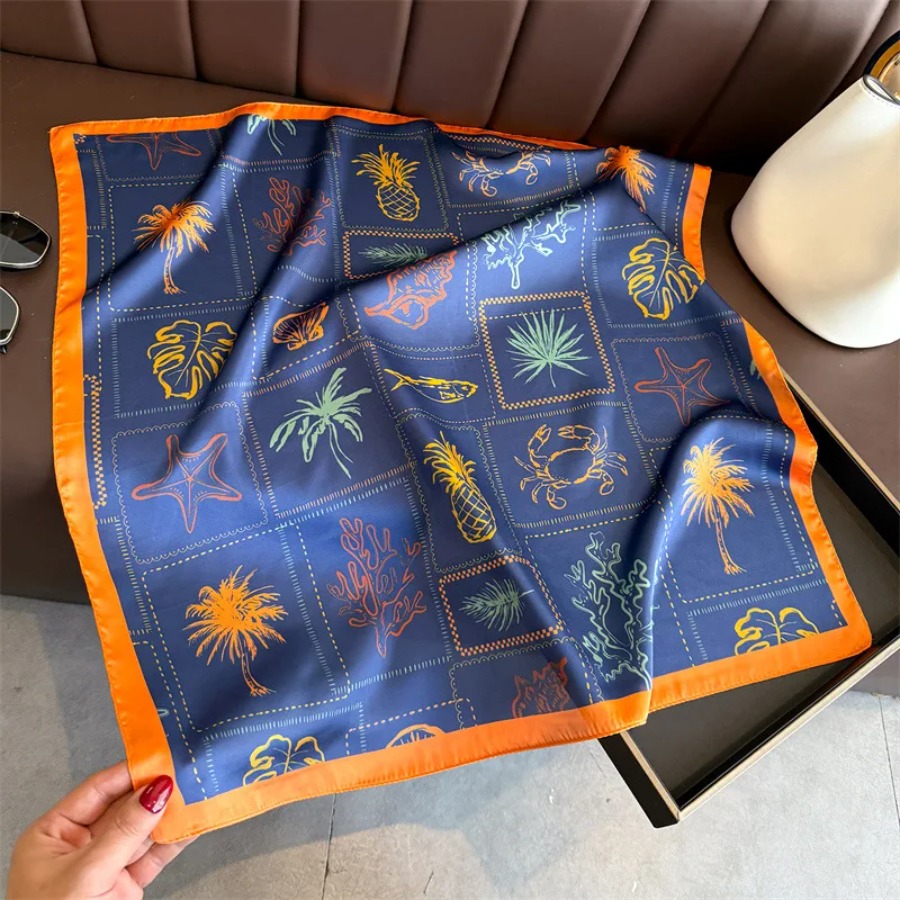 Blue Print Silk Square Scarf W - Bandana Cotton บทวิจารณ์และราคา