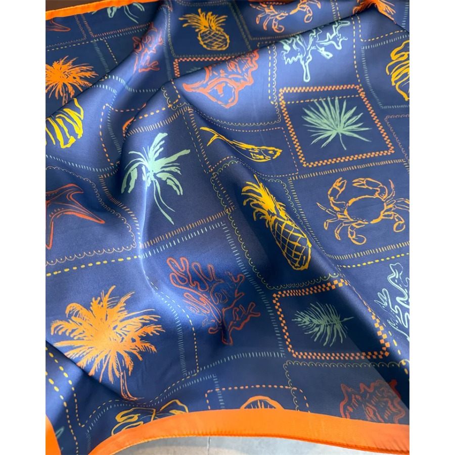 Blue Print Silk Square Scarf W - Bandana Cotton บทวิจารณ์และราคา