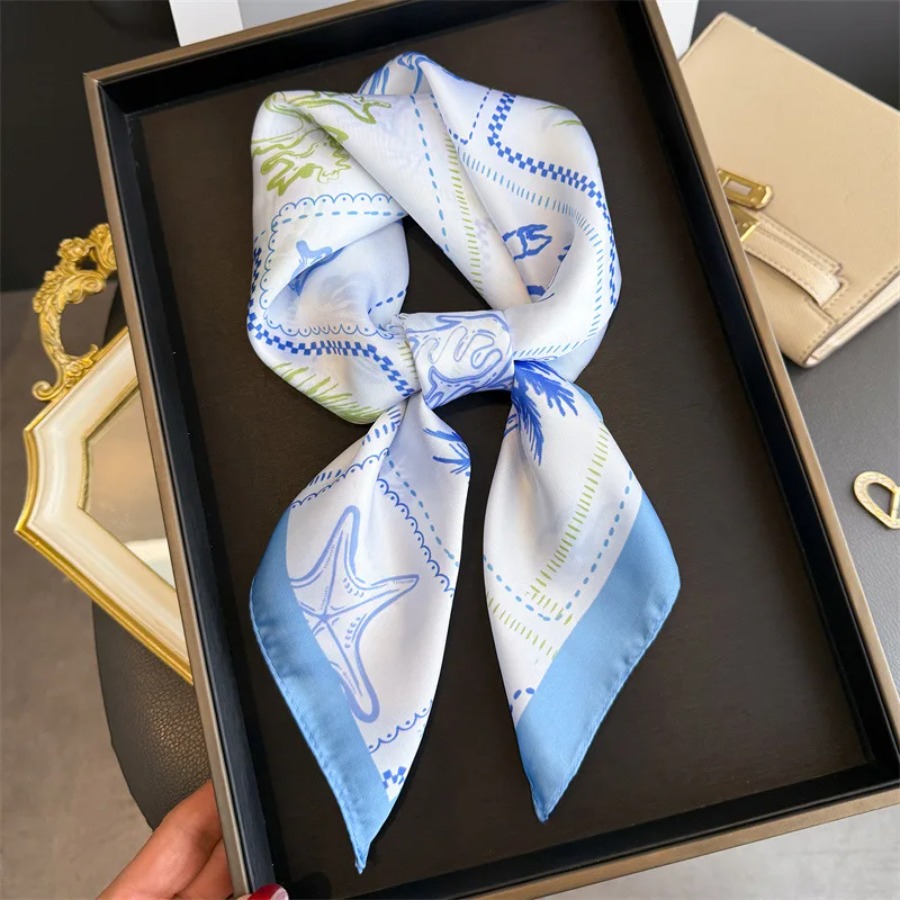 Blue Print Silk Square Scarf W - Bandana Cotton บทวิจารณ์และราคา